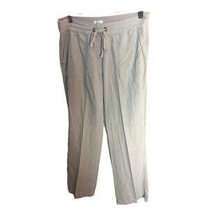 Per Se Linen Blend Wide Leg Pants Taupe Drawstring Pull On Casual Lounge Medium